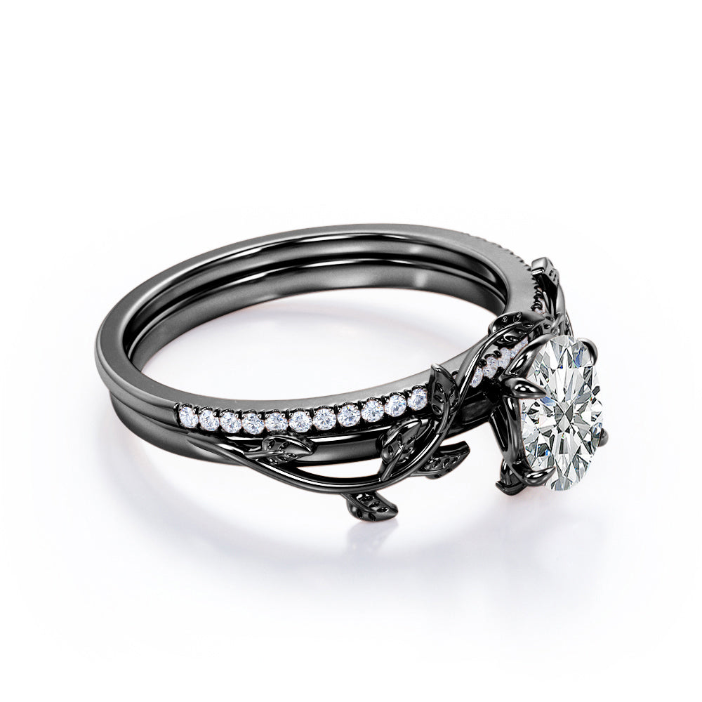 Nature Inspired 1.25 Carat Oval Cut Moissanite Bridal Set