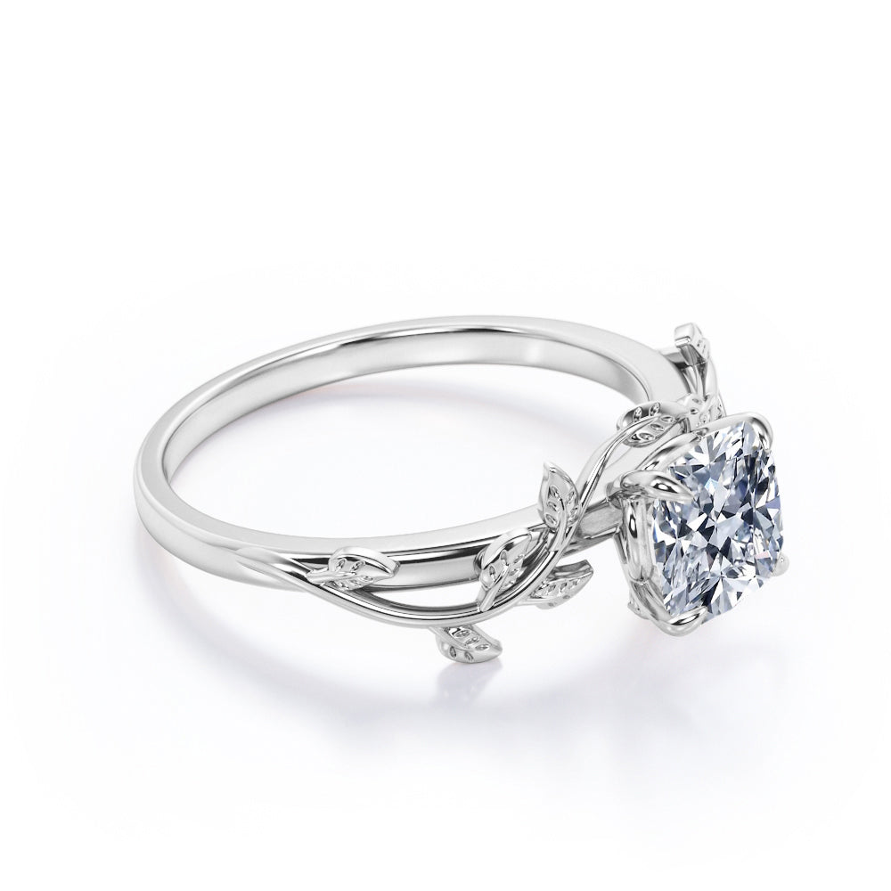 1 ct Cushion Cut Moissanite Leaf Engagement Ring
