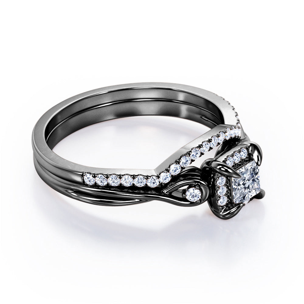 Infinity 0.65 TCW Princess Cut Moissanite Split Shank Bridal Set