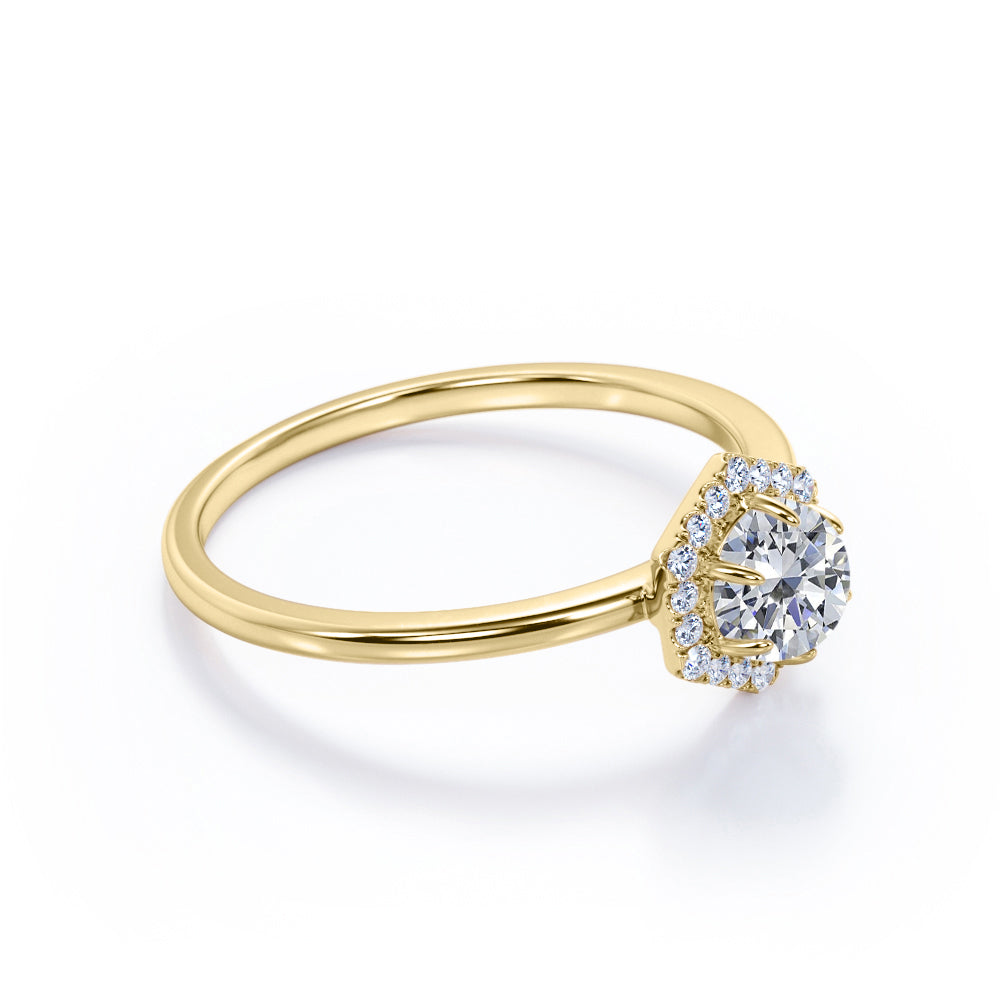 Certified 1.25 CT Round Lab Diamond  Hexagon Halo Engagement ring