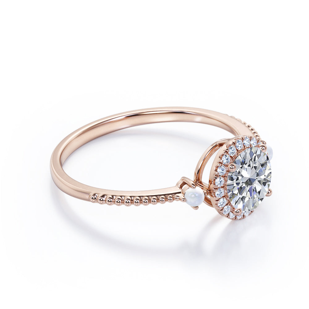 Certified 1.25 CT Round Lab Diamond 3-stone Milgrain Engagement ring