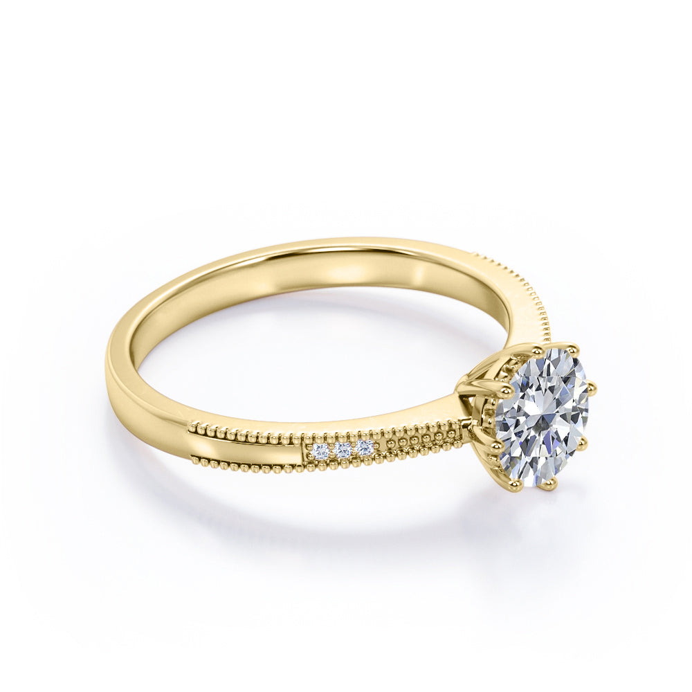 Certified 1.15 CT Round Lab Diamond 7-stone Antique Milgrain Engagement ring