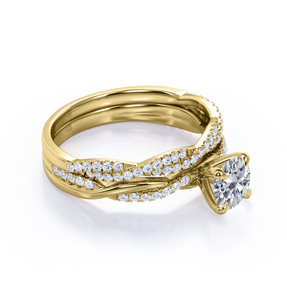 Twisted 1.5 Carat Round Cut Moissanite Wedding Ring Set