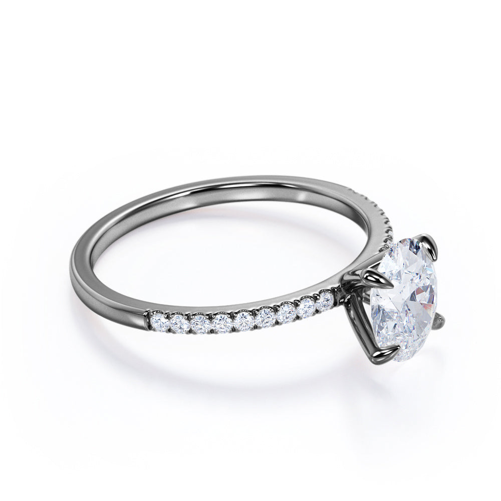 Pave 1.50 Carat Oval Cut Moissanite Engagement Ring