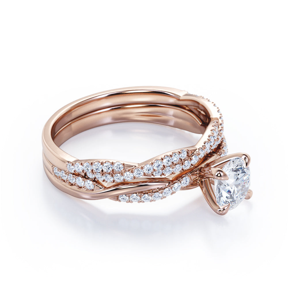 Twisted 1.5 Carat Round Cut Moissanite Wedding Ring Set