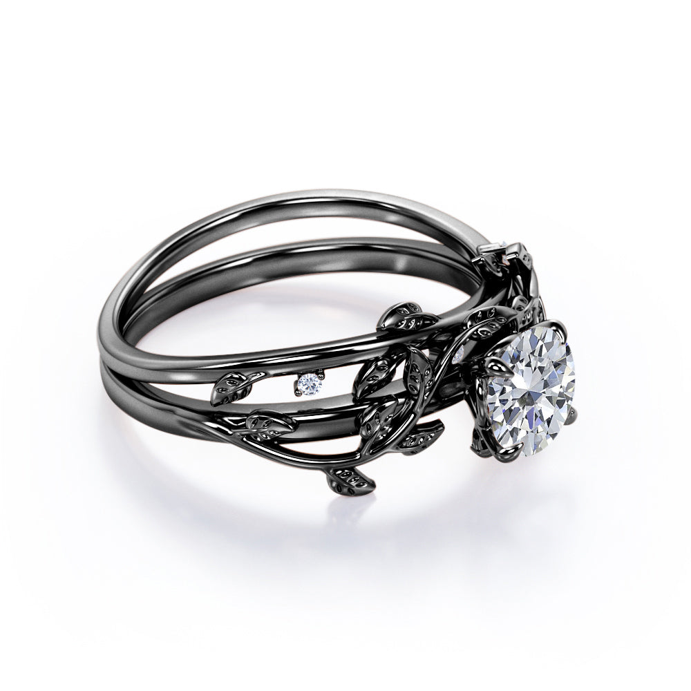 Certified 1 CT Round Lab Diamond Floral Solitaire Bridal Set