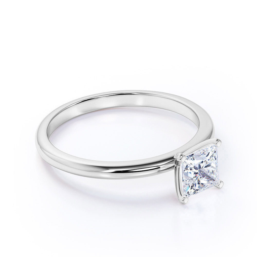 Solitaire 1 Carat Princess Cut Moissanite Engagement Ring