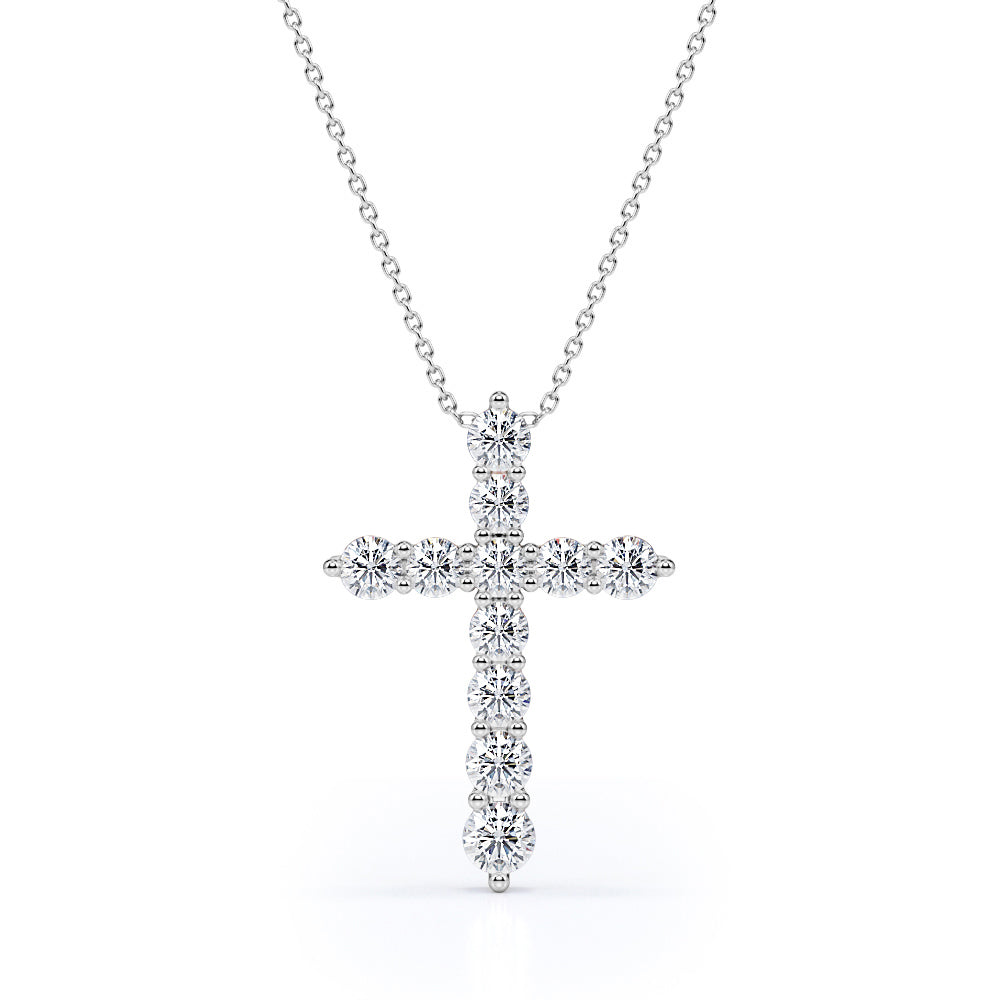 Certified Lab Grown Diamond Cross Pendant Necklace in 18K Rose Gold over Silver