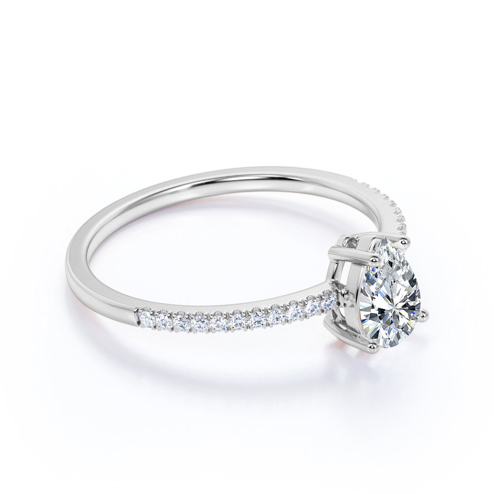 1.25 Carat Pear Shape Moissanite Pave Engagement Ring