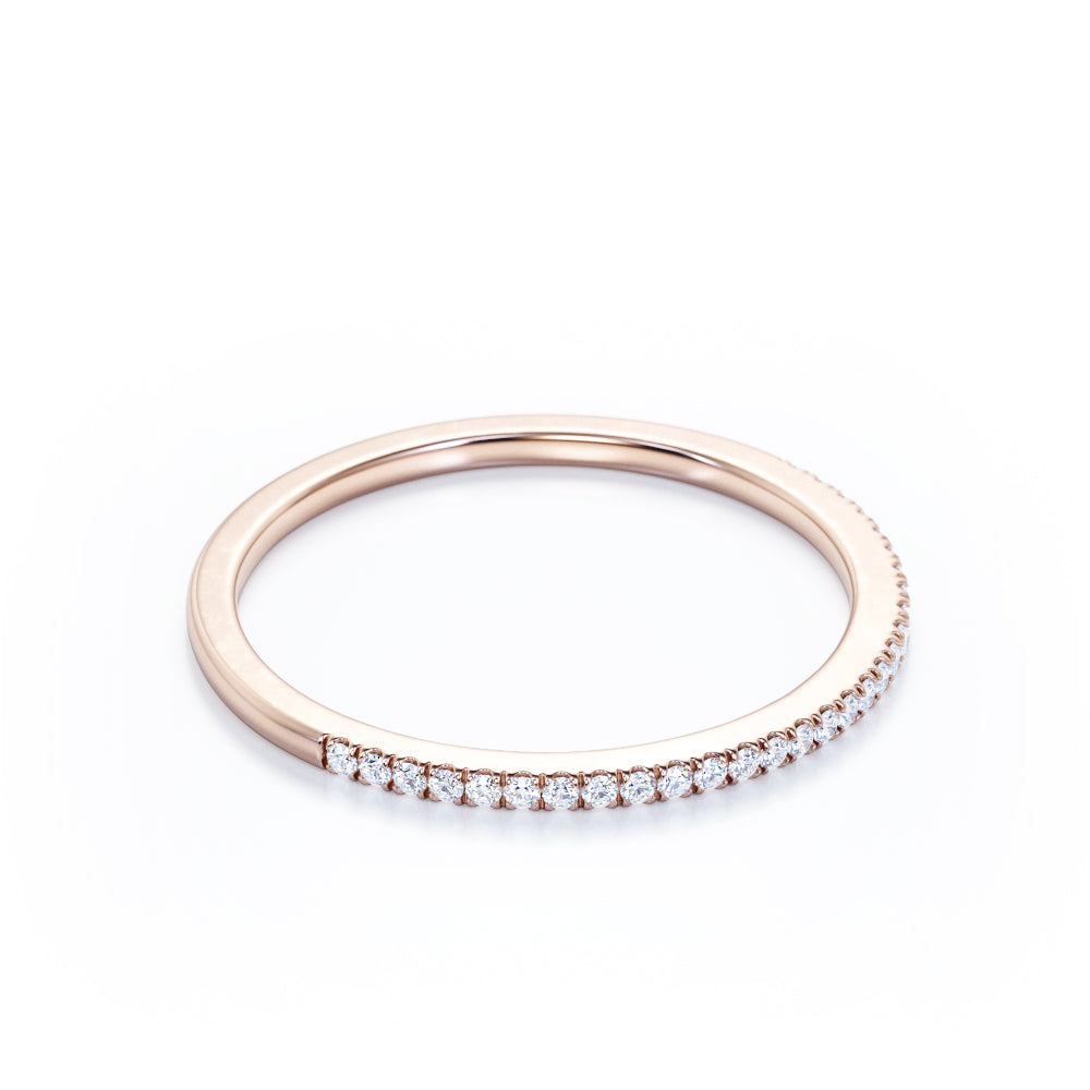 JeenMata Pave Accented - 0.25 Carat Round Cut -April Birthstone- Classic Wedding Band - 18K White Gold Plating for Women