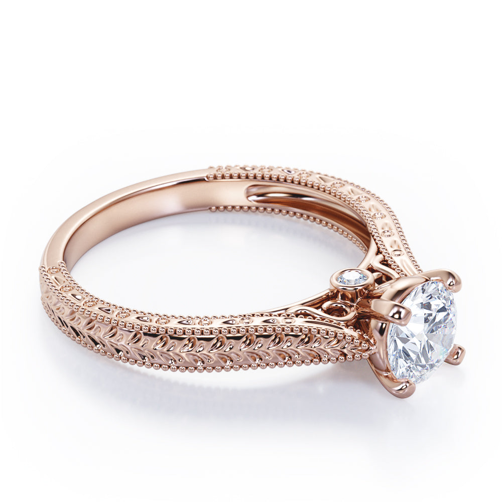 Certified 1 CT Round Lab Diamond Antique Solitaire Engagement Ring