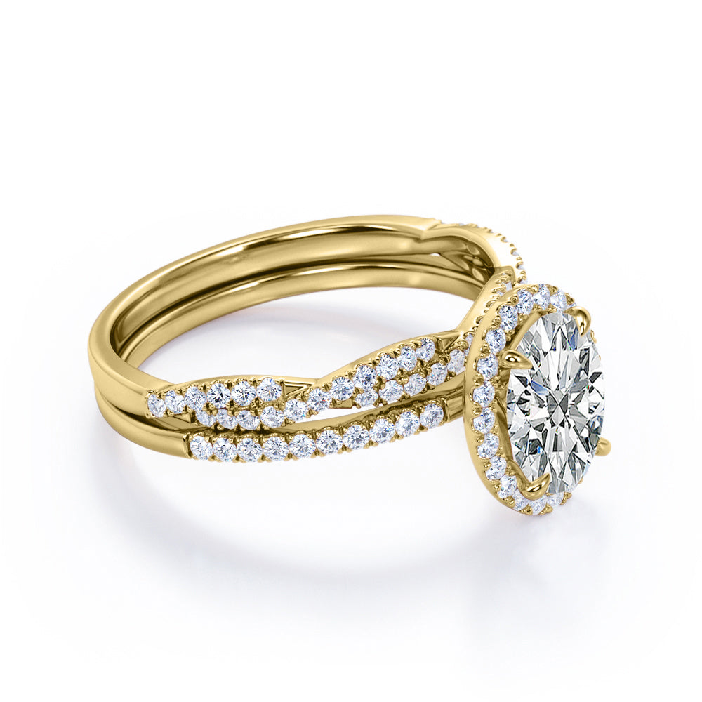 1.50 Carat Oval Cut Moissanite Halo Wedding Ring Set