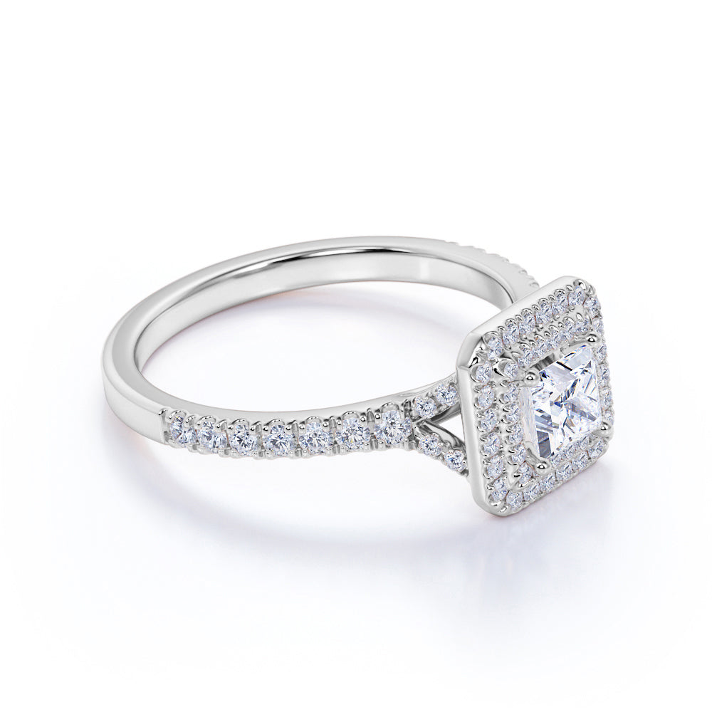 Double Halo 1.75 Carat Princess Cut Moissanite Engagement Ring