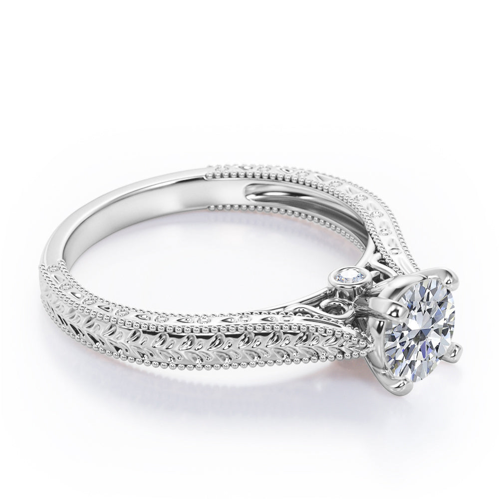 Certified 1 CT Round Lab Diamond Antique Solitaire Engagement Ring