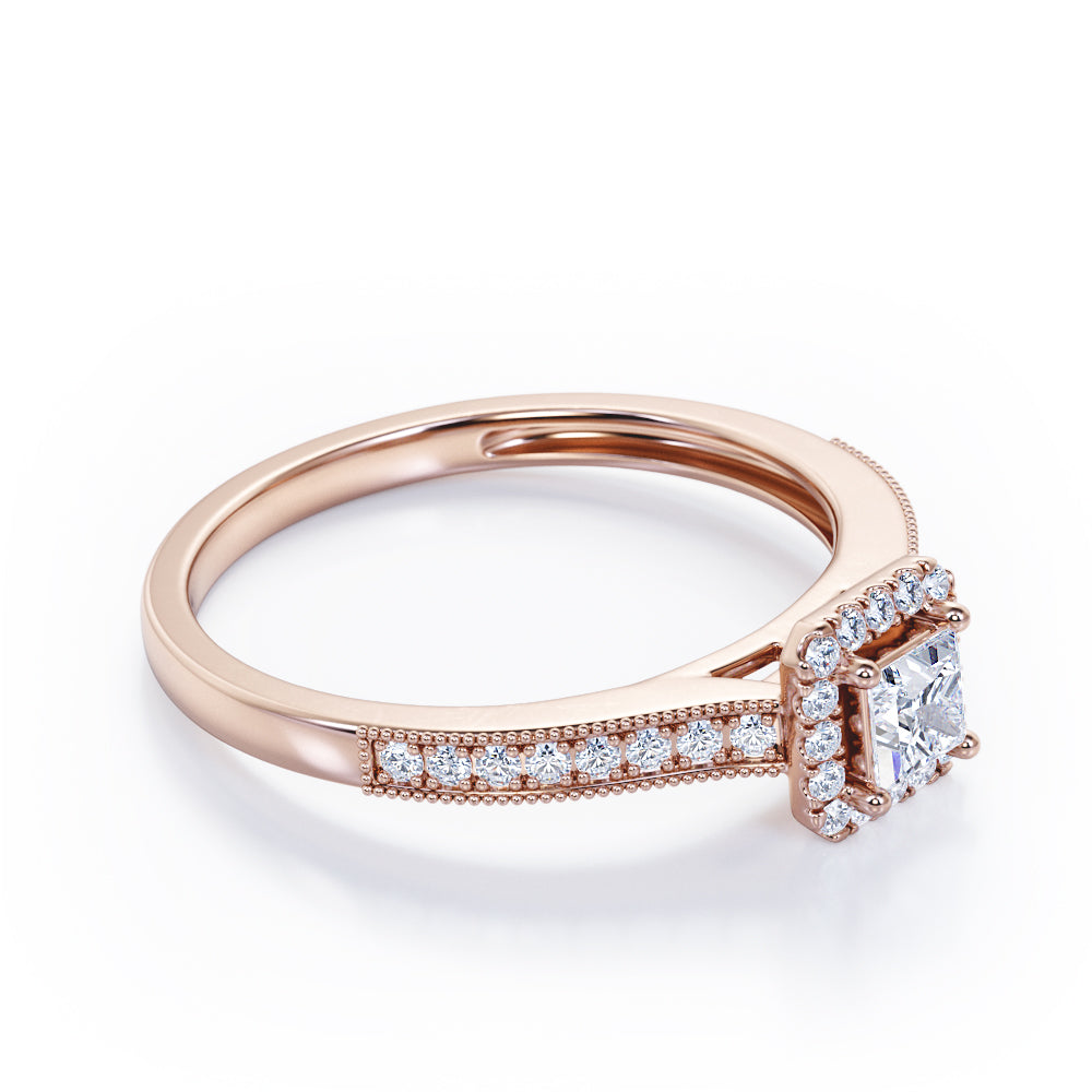 Milgrain Bordered 1.25 Carat Princess Cut Moissanite Ring