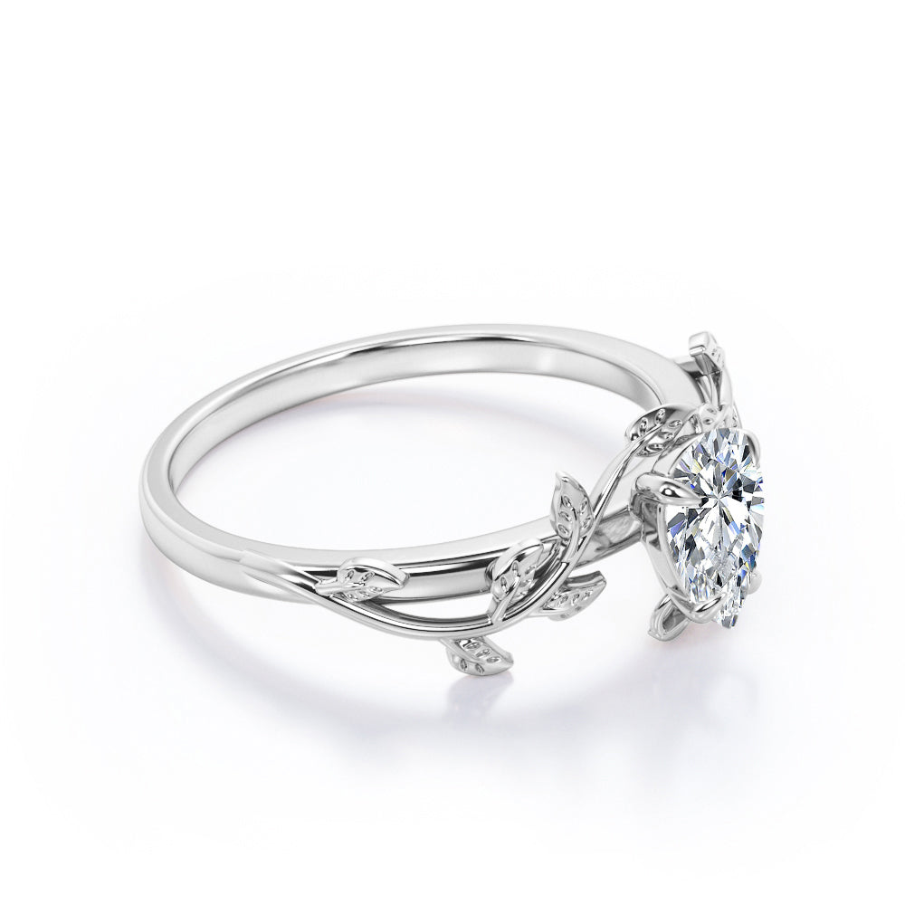 Leaf Style 1 Carat Pear Cut Moissanite Engagement Ring