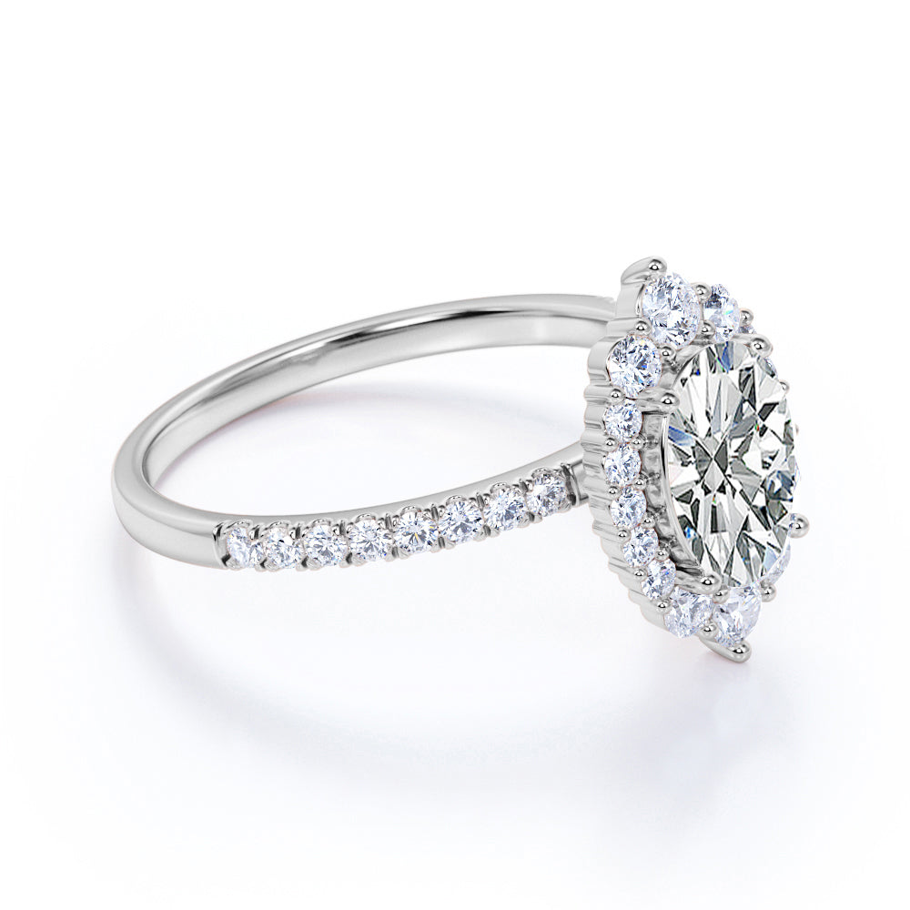 Pave 1.50 Carat Oval Moissanite Halo Engagement Ring