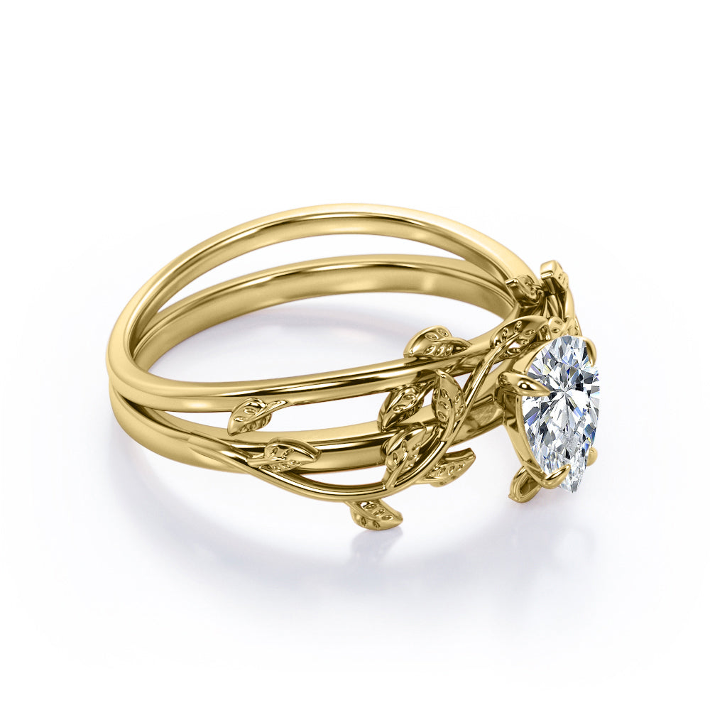 1 Carat Pear Cut Moissanite Nature Inspired Bridal Set