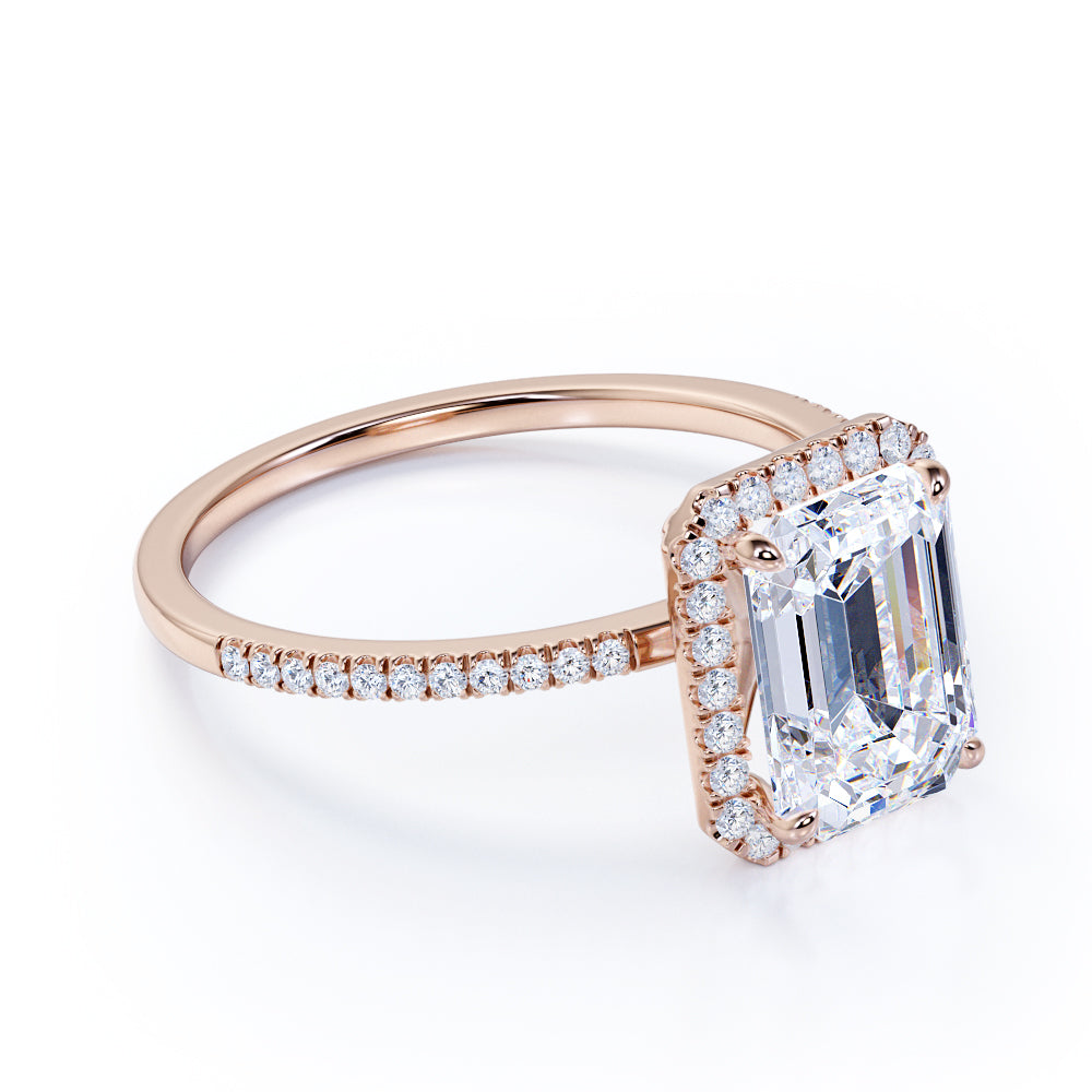 Pave Set 1.5 Carat Emerald Moissanite Halo Engagement Ring