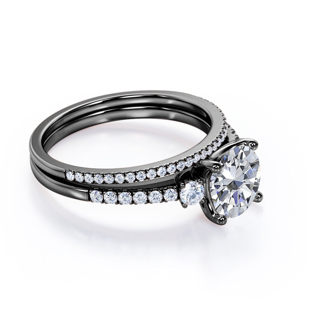 Certified 1.75 CT Round Lab Diamond with Semi Eternity Pave Bridal Set