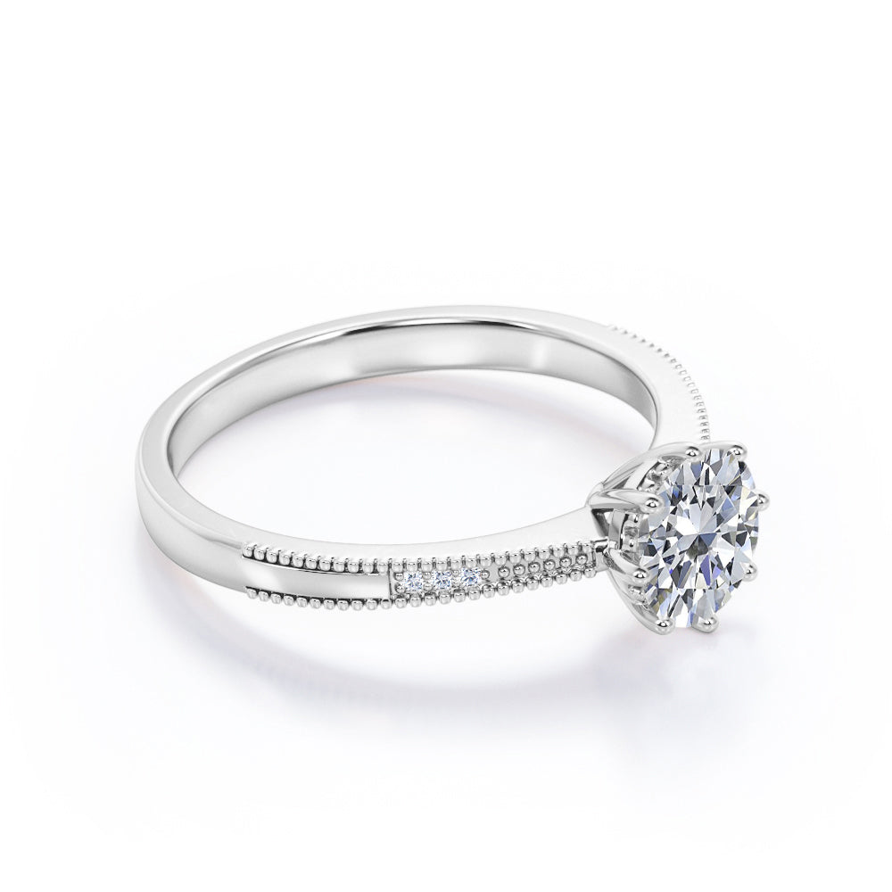 Certified 1.15 CT Round Lab Diamond 7-stone Antique Milgrain Engagement ring