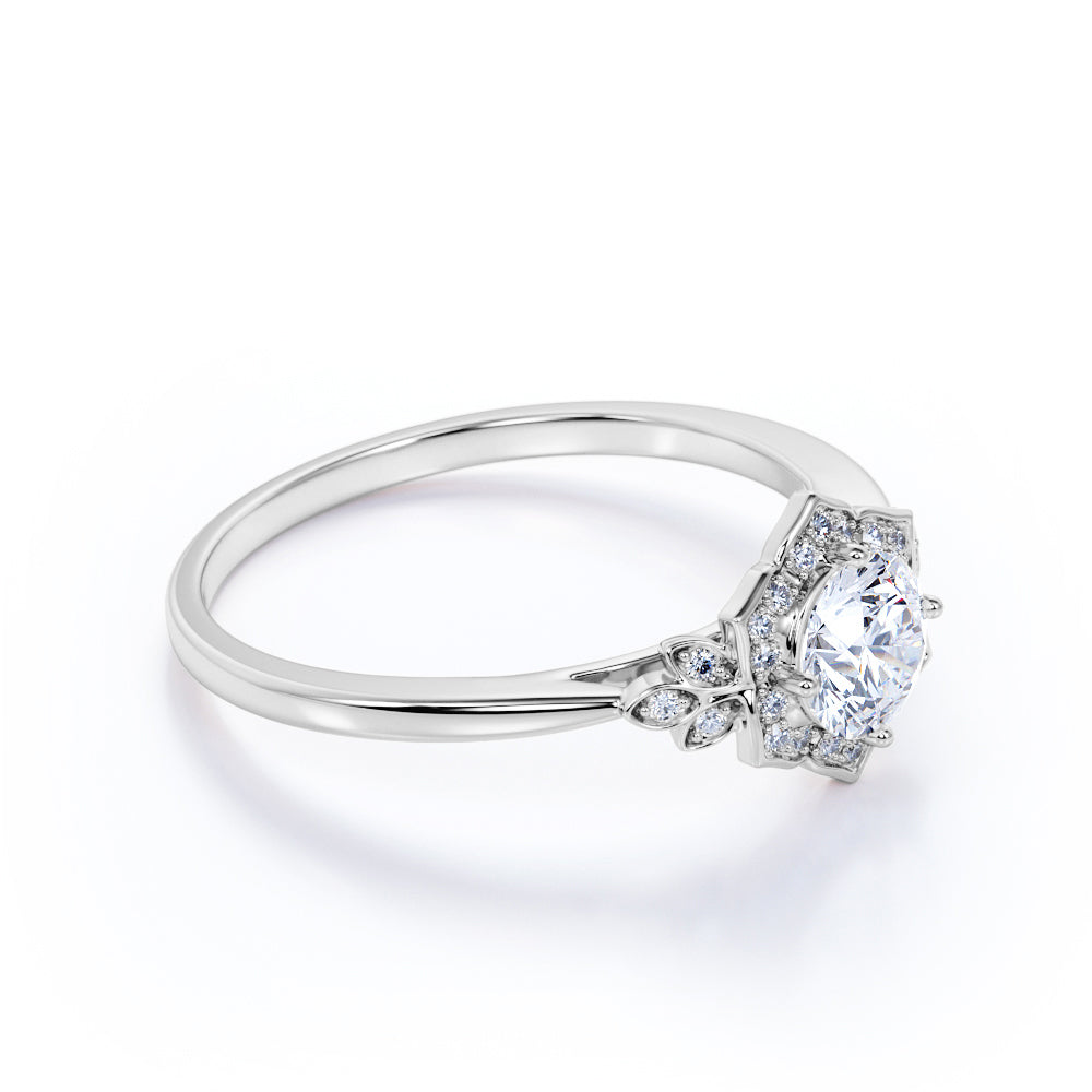 Floral 1.50 Carat Round Moissanite Engagement Ring