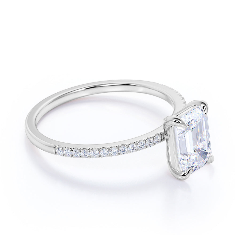 1.25 Carat Emerald Cut Moissanite Pave Engagement Ring