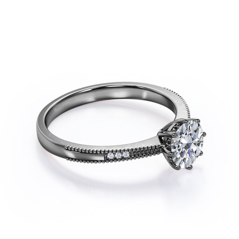 Certified 1.15 CT Round Lab Diamond 7-stone Antique Milgrain Engagement ring