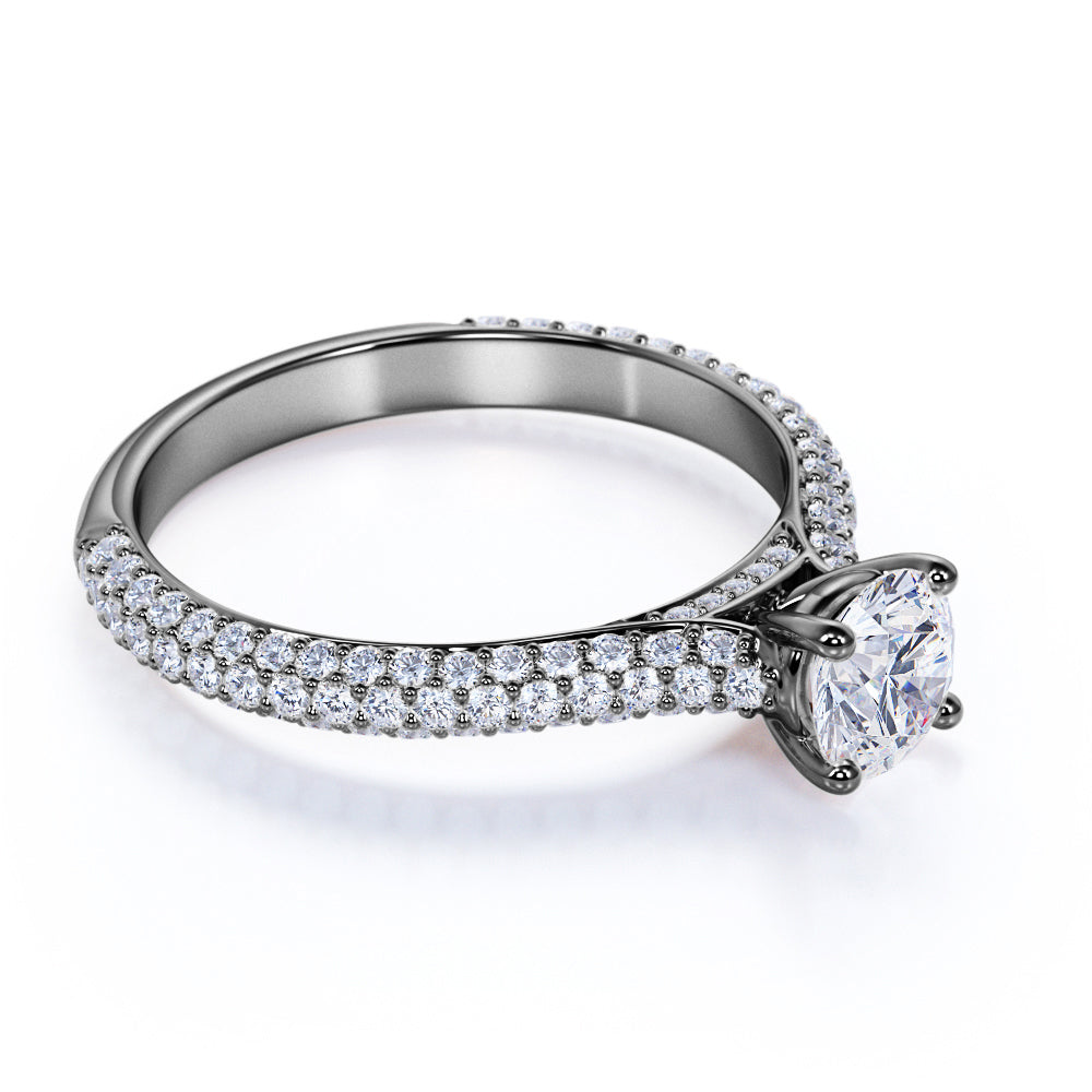 Micro Pave Set 1.50 Carat Round Cut Moissanite Engagement Ring
