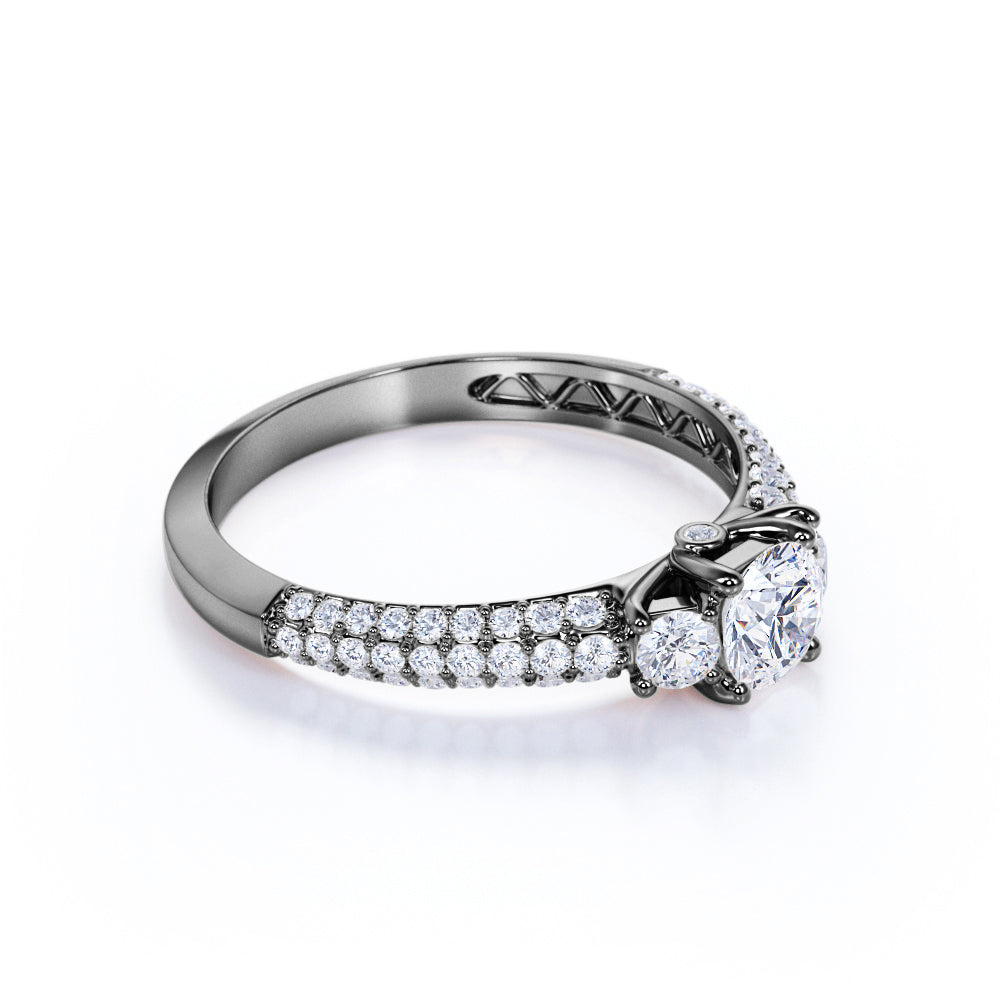 1.25 Carat Round Cut Moissanite Micro Pave Engagement Ring