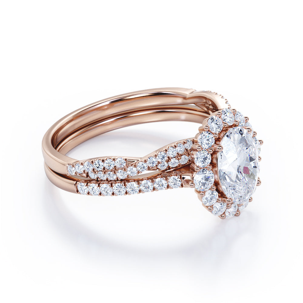 Halo 2 Carat Oval Cut Moissanite Bridal Set
