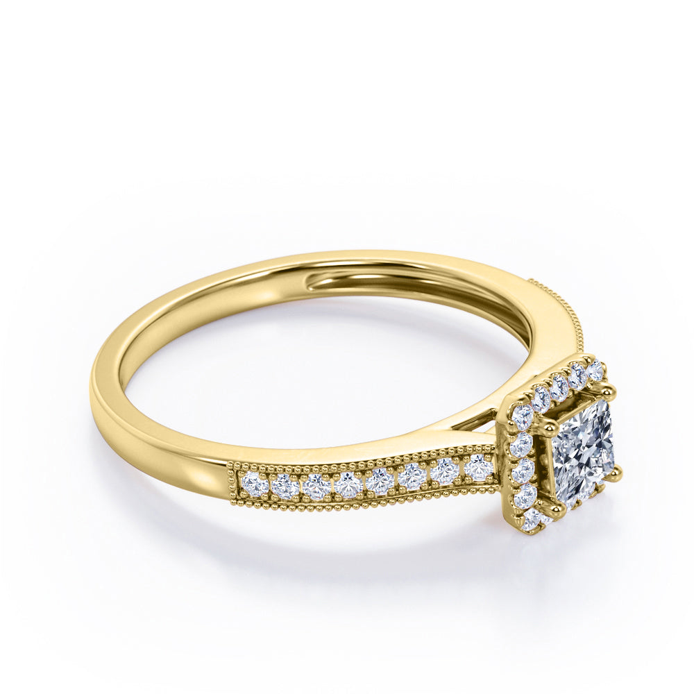 Milgrain Bordered 1.25 Carat Princess Cut Moissanite Ring