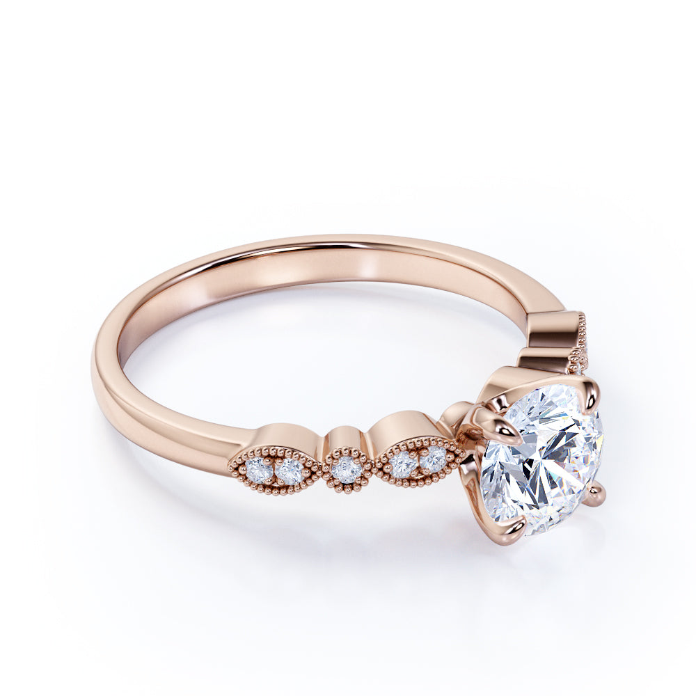 Certified 1.25 CT Round Lab Diamond Vintage Milgrain Engagement Ring