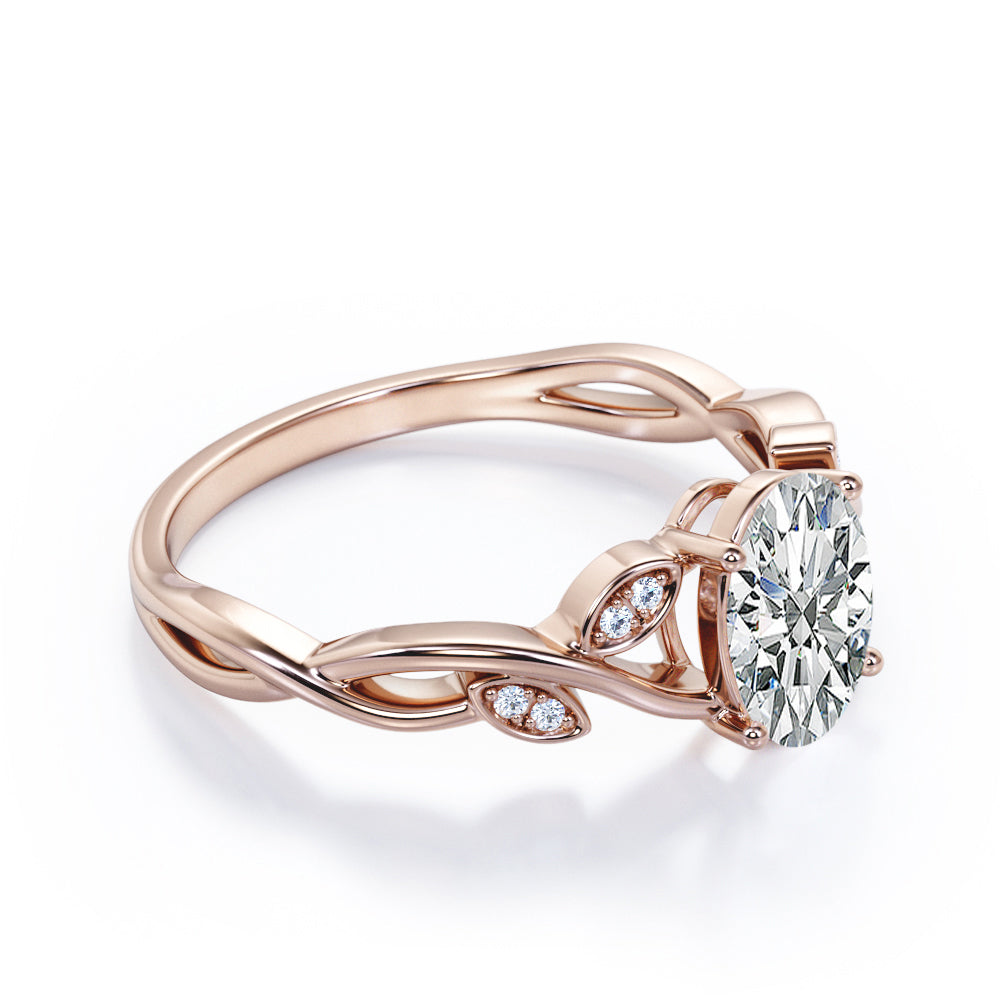 Twisted 1.1 Carat Oval Moissanite Engagement Ring