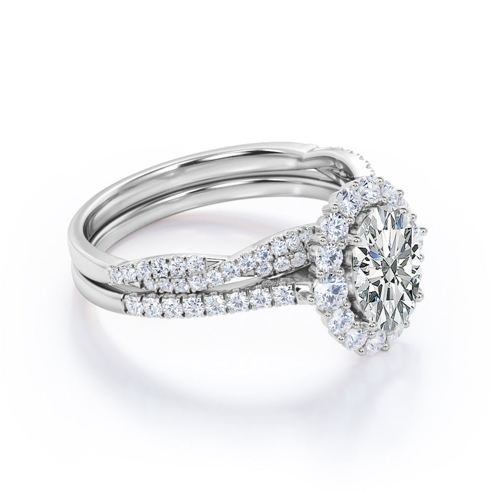 Halo 2 Carat Oval Cut Moissanite Bridal Set