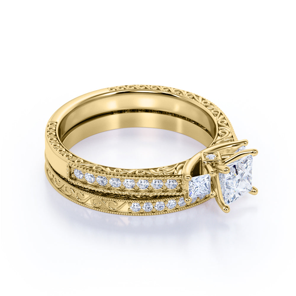 Beautiful 1.25 Carat Real Moissanite Wedding Ring Set in 18k White Gold Over Silver