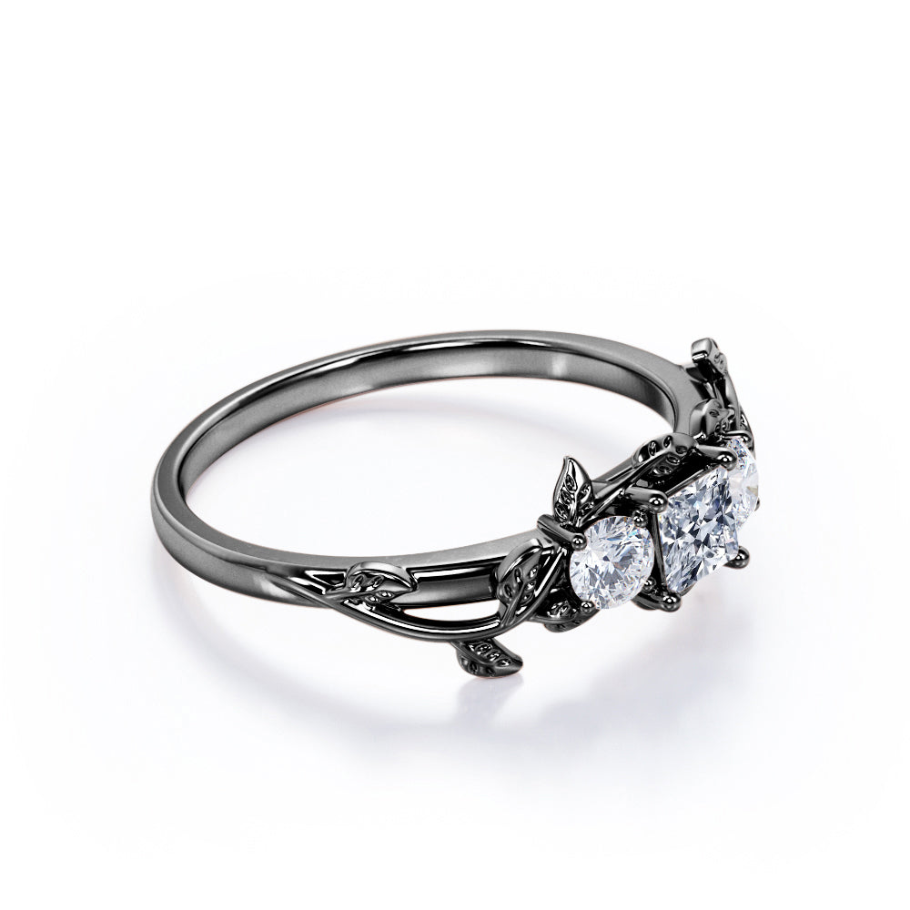 1 Carat Princess Cut Moissanite Nature Inspired Ring