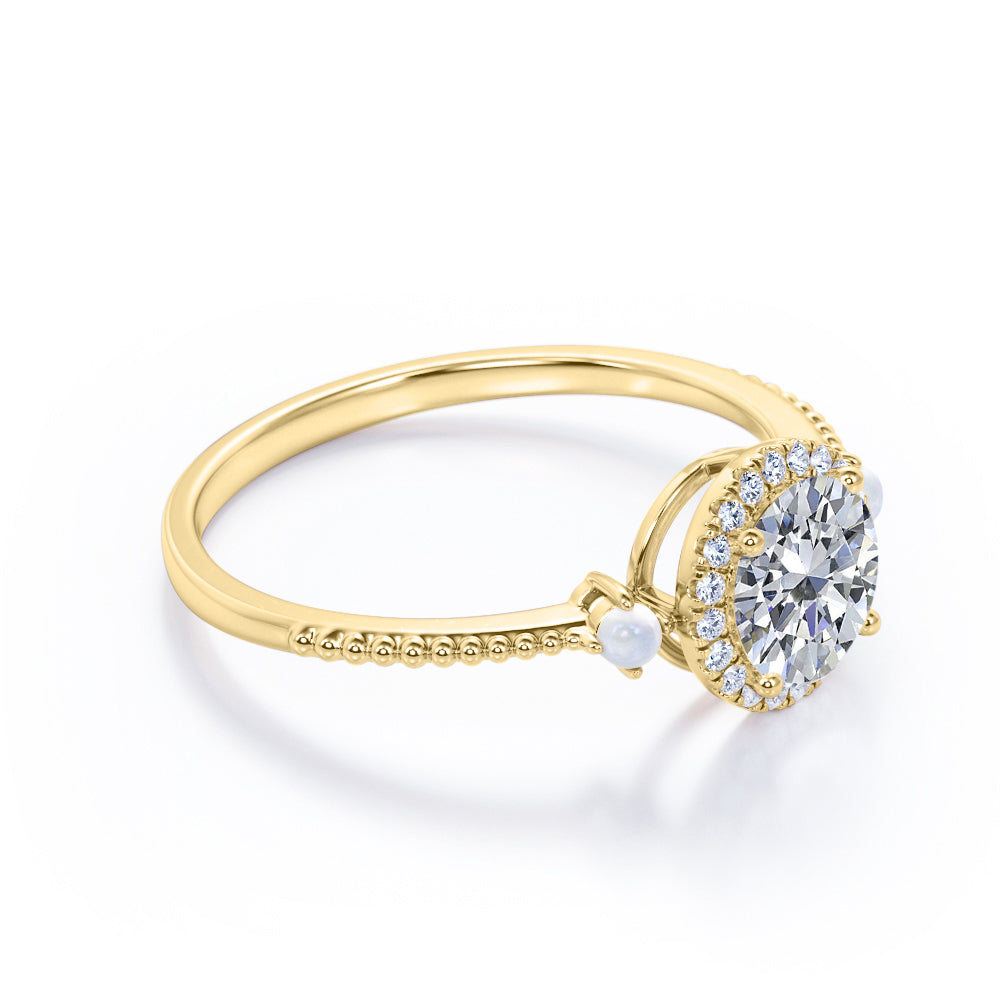 Certified 1.25 CT Round Lab Diamond 3-stone Milgrain Engagement ring