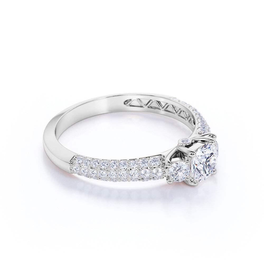1.25 Carat Round Cut Moissanite Micro Pave Engagement Ring