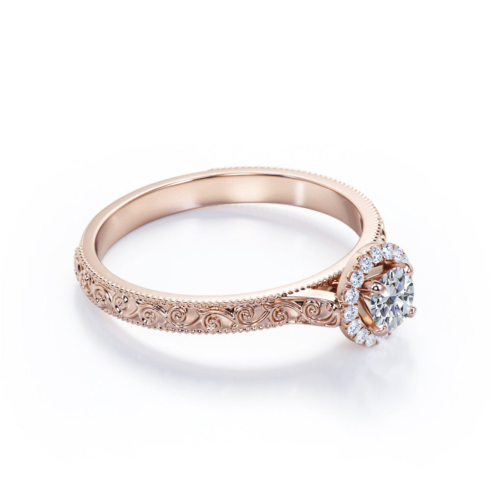 Certified 1.25 CT Round Lab Diamond Halo Filigree Engagement ring