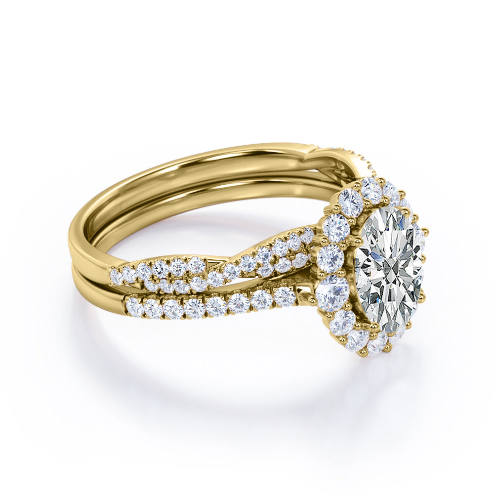 Halo 2 Carat Oval Cut Moissanite Bridal Set