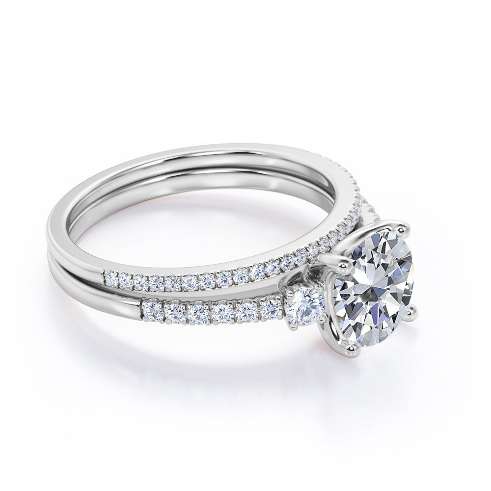 Certified 1.75 CT Round Lab Diamond with Semi Eternity Pave Bridal Set