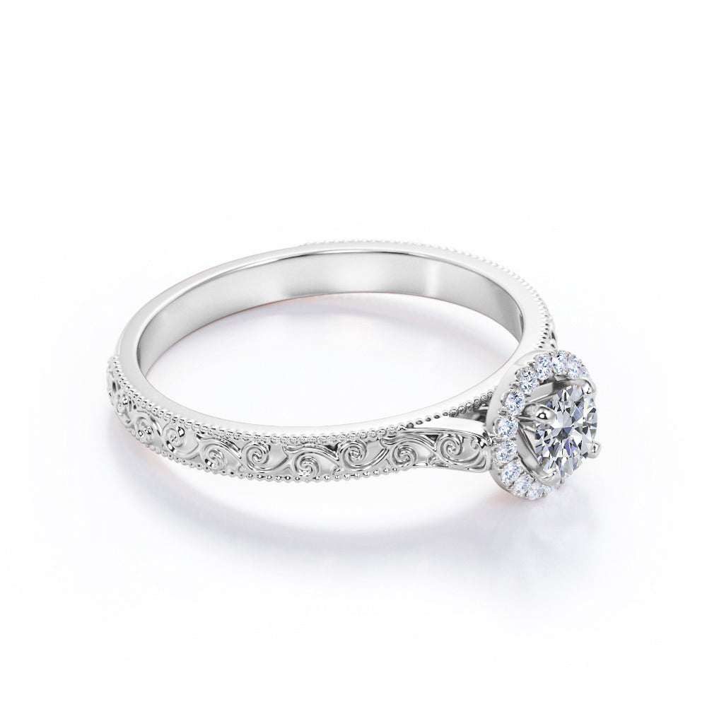 Certified 1.25 CT Round Lab Diamond Halo Filigree Engagement ring
