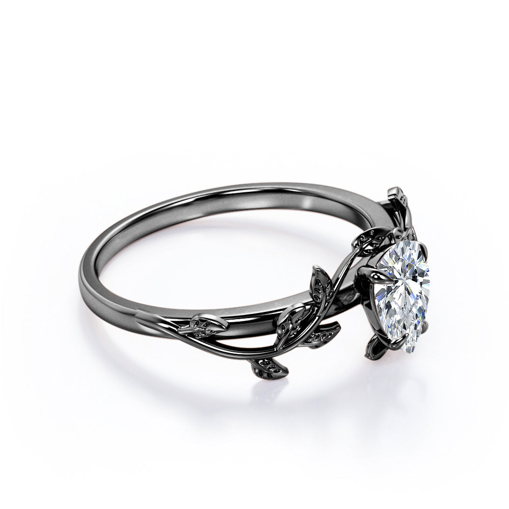 Leaf Style 1 Carat Pear Cut Moissanite Engagement Ring