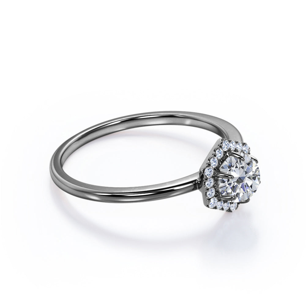 Certified 1.25 CT Round Lab Diamond  Hexagon Halo Engagement ring