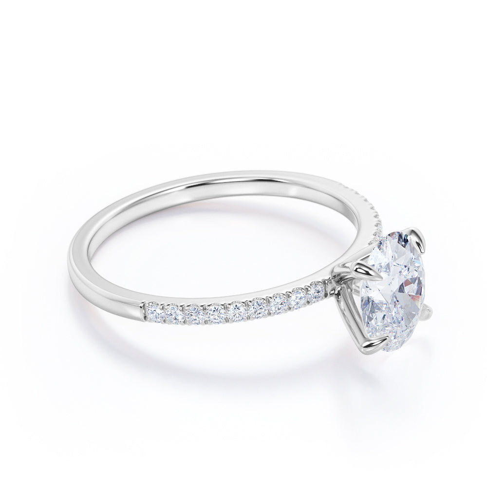 Pave 1.50 Carat Oval Cut Moissanite Engagement Ring