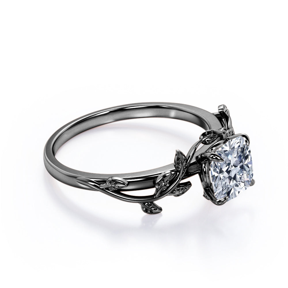 1 ct Cushion Cut Moissanite Leaf Engagement Ring