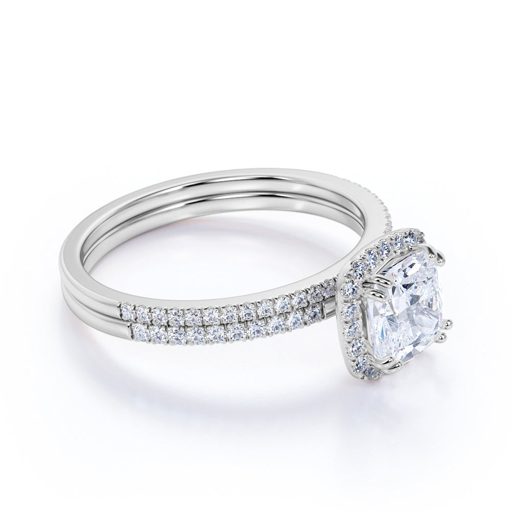Pave 1.5 Carat Moissanite Cushion Cut Bridal Set