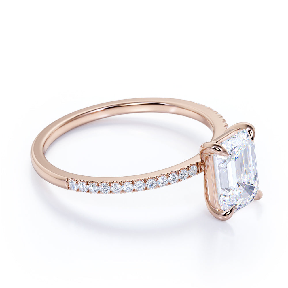 1.25 Carat Emerald Cut Moissanite Pave Engagement Ring