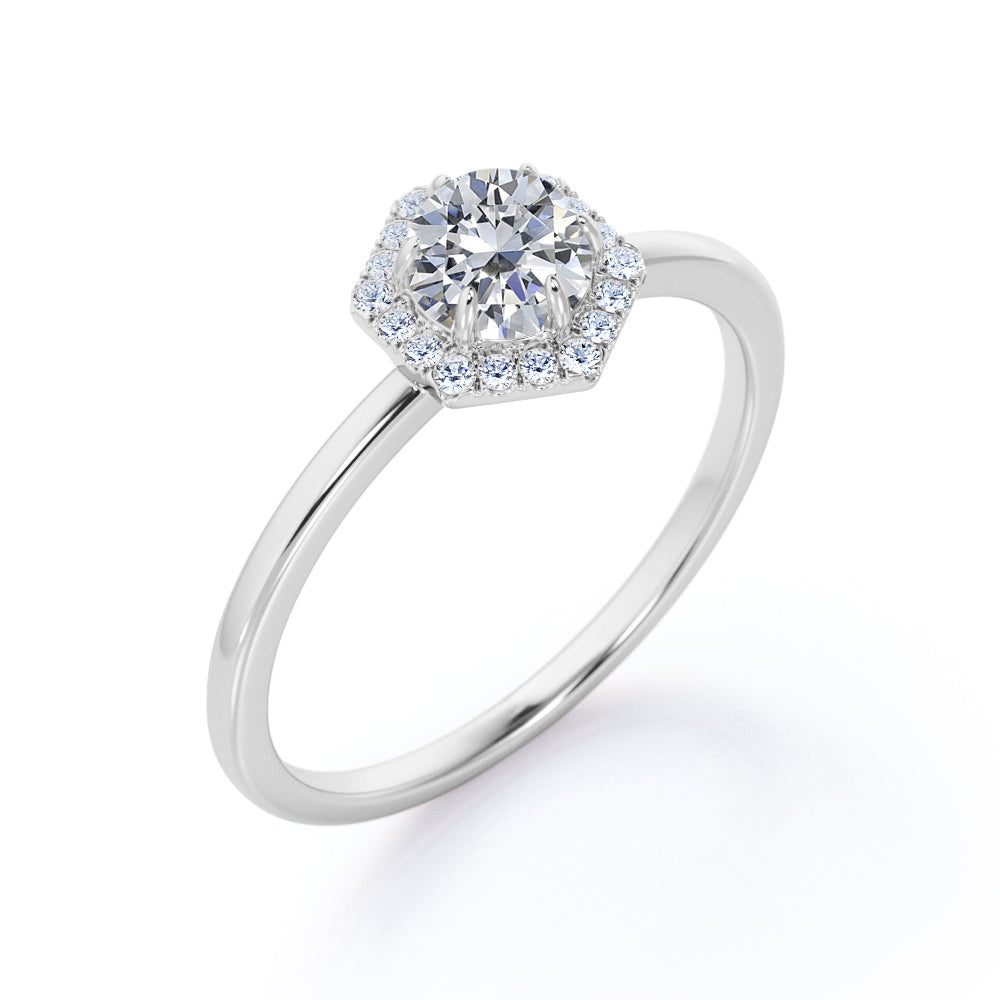 Certified 1.25 CT Round Lab Diamond  Hexagon Halo Engagement ring